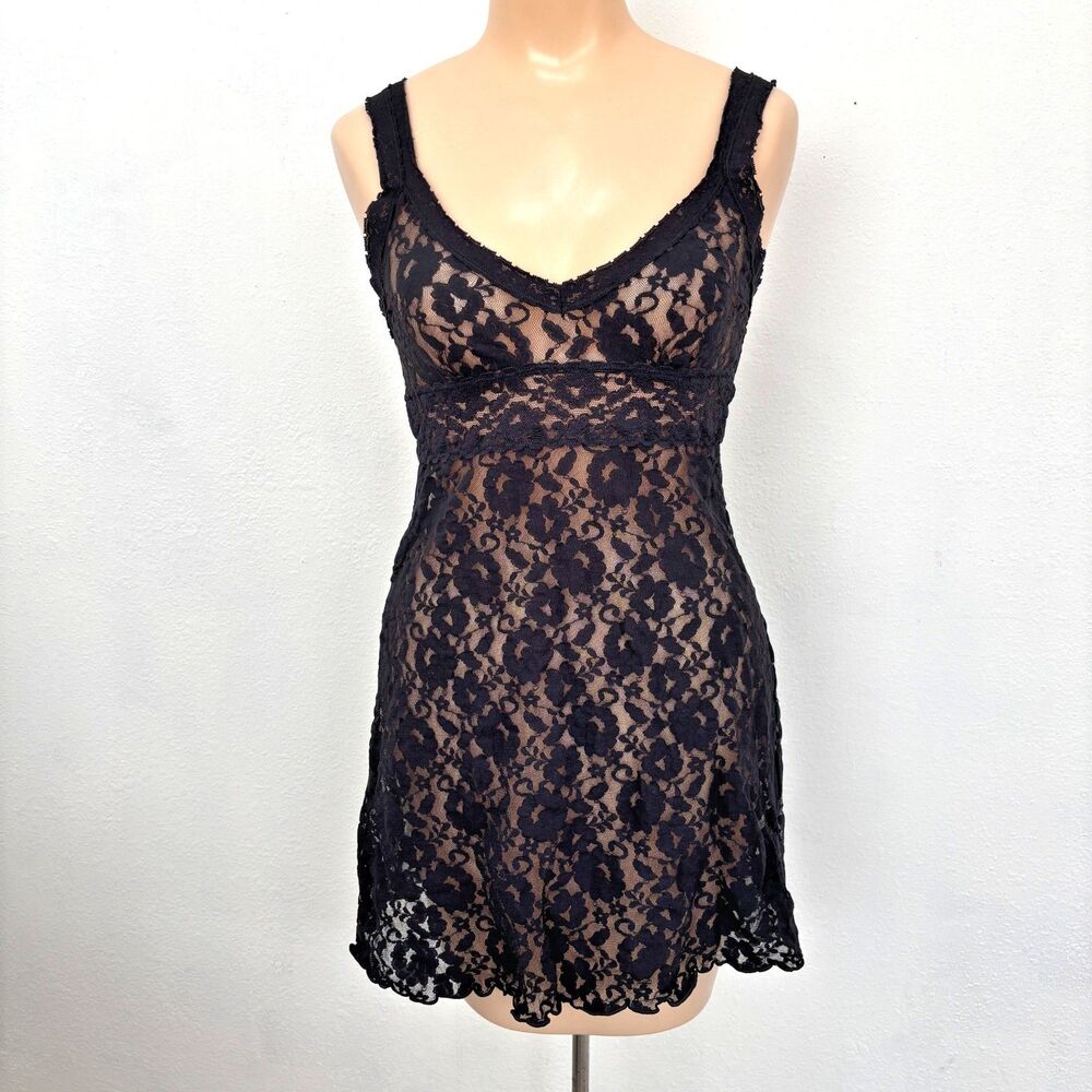 Womens Y2K Babydoll Mini Slip Dress Medium Cocktail Party Black Vamp Fairy
